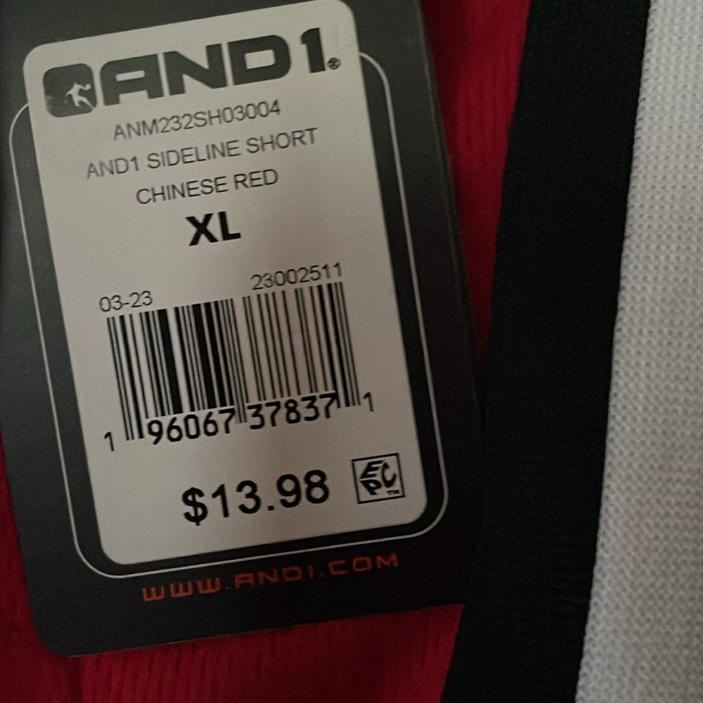 AND1 Red Athletic Shorts with Black and White Trim
With pockets - Picture 3 of 5
